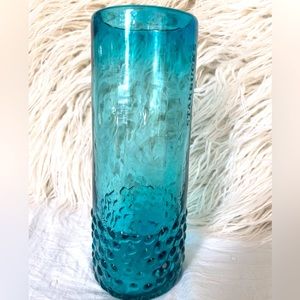Starbucks Hand Blown Blue Hobnail Glass